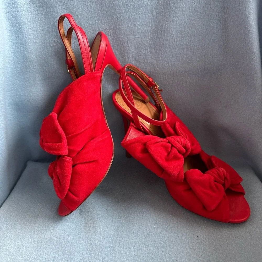 Tory Burch Eleanor 105MM Suede Knotted Sandal In Brilliant Red